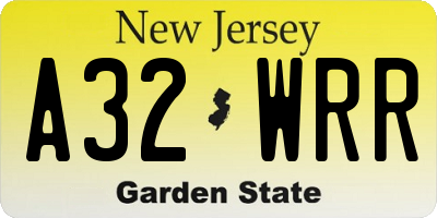NJ license plate A32WRR