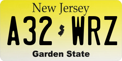 NJ license plate A32WRZ