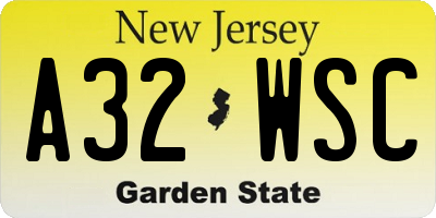 NJ license plate A32WSC