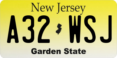 NJ license plate A32WSJ