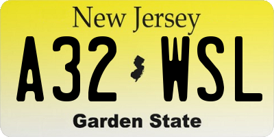 NJ license plate A32WSL