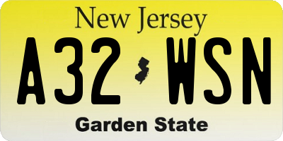 NJ license plate A32WSN