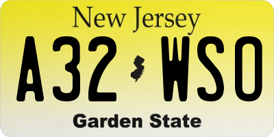 NJ license plate A32WSO