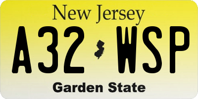 NJ license plate A32WSP
