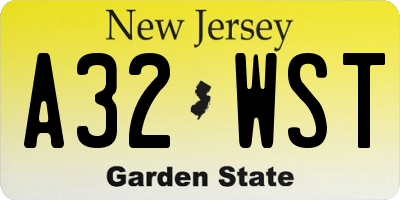 NJ license plate A32WST