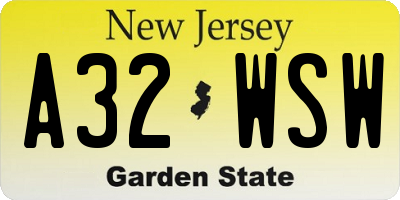 NJ license plate A32WSW