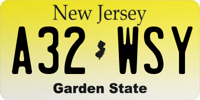 NJ license plate A32WSY