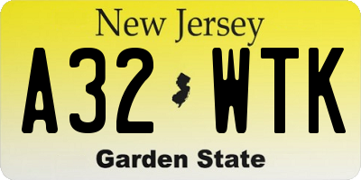 NJ license plate A32WTK