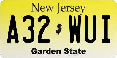 NJ license plate A32WUI