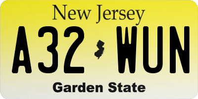 NJ license plate A32WUN