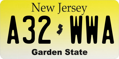 NJ license plate A32WWA