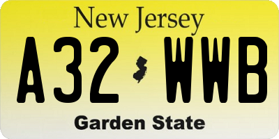 NJ license plate A32WWB