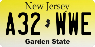 NJ license plate A32WWE