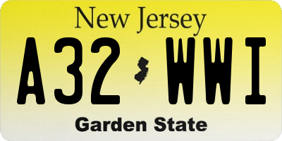 NJ license plate A32WWI