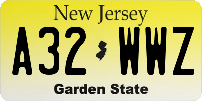 NJ license plate A32WWZ
