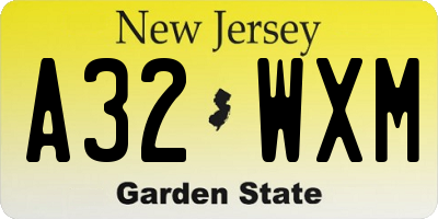 NJ license plate A32WXM