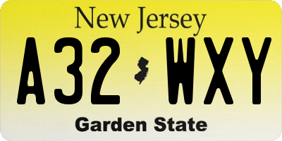 NJ license plate A32WXY