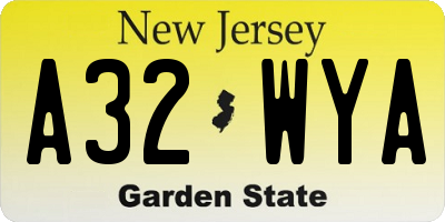 NJ license plate A32WYA