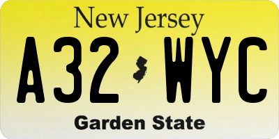 NJ license plate A32WYC