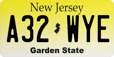 NJ license plate A32WYE