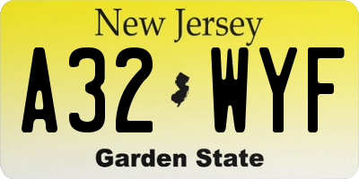 NJ license plate A32WYF