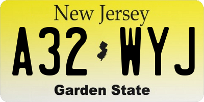 NJ license plate A32WYJ