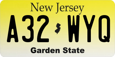 NJ license plate A32WYQ