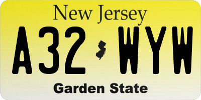 NJ license plate A32WYW