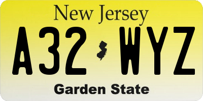 NJ license plate A32WYZ