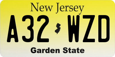 NJ license plate A32WZD
