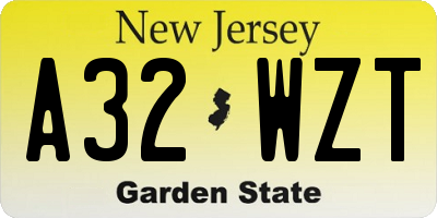 NJ license plate A32WZT