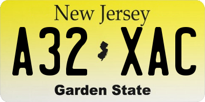 NJ license plate A32XAC