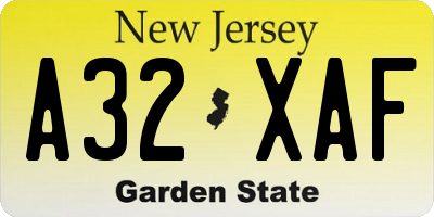 NJ license plate A32XAF