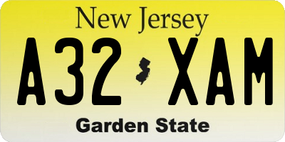 NJ license plate A32XAM