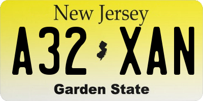 NJ license plate A32XAN