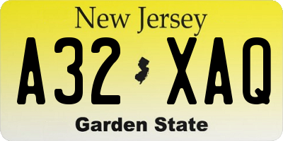 NJ license plate A32XAQ