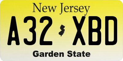 NJ license plate A32XBD