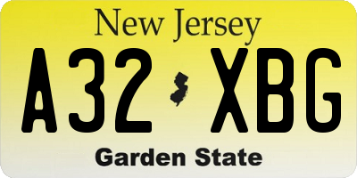 NJ license plate A32XBG