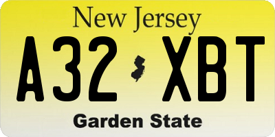 NJ license plate A32XBT