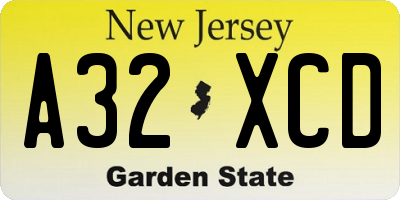 NJ license plate A32XCD