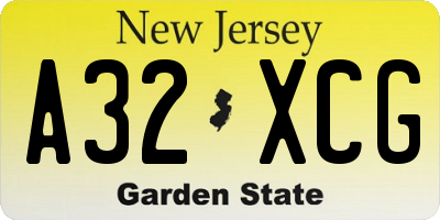 NJ license plate A32XCG