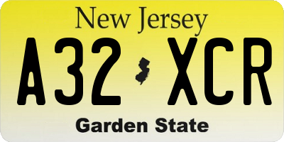 NJ license plate A32XCR