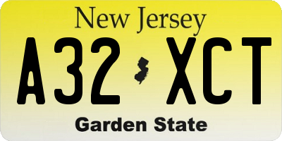 NJ license plate A32XCT