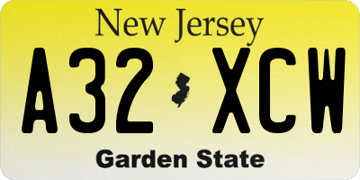 NJ license plate A32XCW