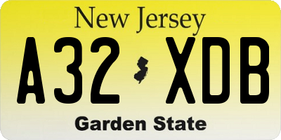 NJ license plate A32XDB