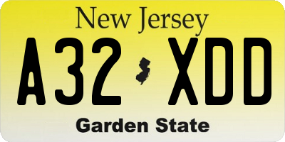 NJ license plate A32XDD
