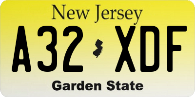 NJ license plate A32XDF