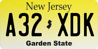 NJ license plate A32XDK