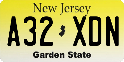 NJ license plate A32XDN