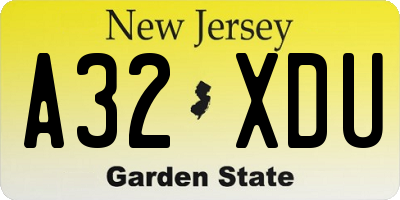 NJ license plate A32XDU